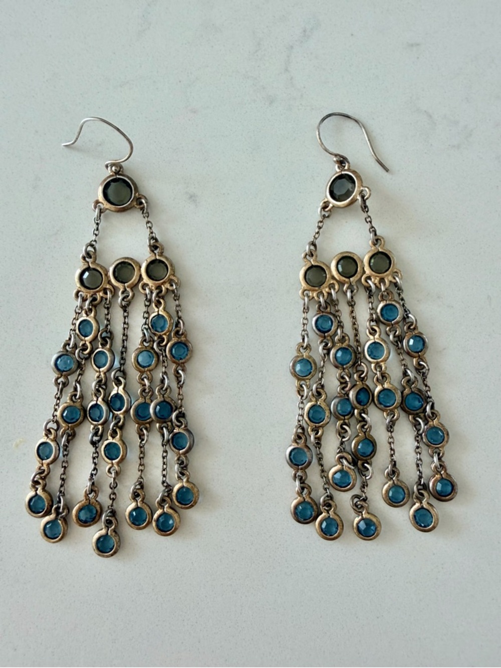 Banana Republic Vintage Style Gold Tone Blue 3.5” Dangle Chandelier Earrings